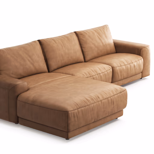 Ecksofa Balok - Longchair groß links mit 2,5-Sitzer, Leder, Cognac