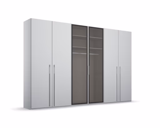 Drehtürenschrank - mit Glasrahmentüren, B. ca. 301 cm, Seidengrau