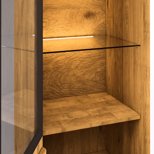 Vitrine Savannah - Anschlag rechts, inkl. Beleuchtung, Wildeiche massiv, natur geölt