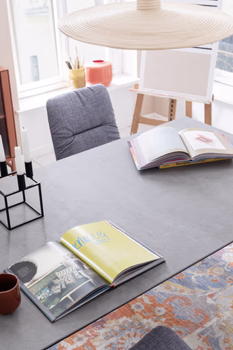 Esstisch Hakon - ausziehbar, LB 160x90 cm, Keramik, Dunkelgrau, Gestell Schwarz