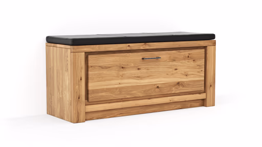 Schuhschrank Farmingdale - Eiche massiv, natur geölt mit Sitzkissen schwarz