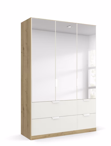 Drehtürenschrank ROMAN SPIN- B ca. 136 cm, Eiche Dekor, Weiß, Spiegel