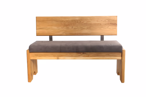 Polsterbank - mit Rücken, mit Truhe, Breite ca. 130 cm, Stoff, dunkelbraun, Eiche massiv