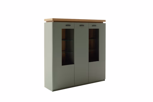 Highboard - mit Beleuchtung, B ca. 138 cm, Salbeigrün, Eiche Evoke Nachbildung