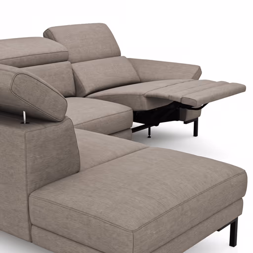 Ecksofa Hudson - Ecke links mit 2,5-Sitzer, inkl. Kopfteil/Armlehne verstellbar und Sitzvorzug/Relaxfunktion (motorisch), Stoff, Khaki