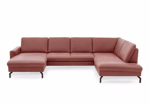 Wohnlandschaft - Longchair links mit 2,5-Sitzer und Ecke rechts, Leder, Rot