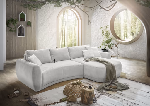 Ecksofa JOSUA - 3-Sitzer, Ecke rechts, Stoff, Hellgrau