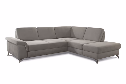 Ecksofa - 2,5-Sitzer mit Ecke rechts, Sitztiefe verstellbar (manuell), Chenilleflachgeweber, Hellgrau