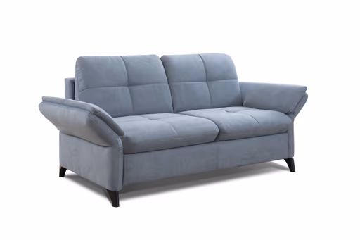 Sofa - 2,5-Sitzer mit Schlaffunktion, Armlehne verstellbar, Stoff, Graublau
