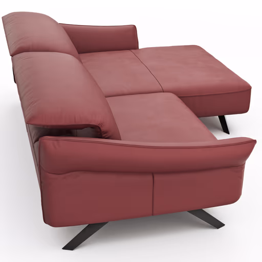 Ecksofa Bormio - 1,5-Sitzer, Longchair rechts, inkl. Kopfteilverstellung, Leder, Weinrot