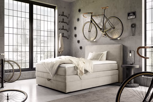 Boxspringbett JANETT- Liegefläche ca. 140x200 cm, Stoff, Creme