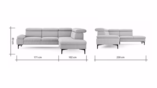 Ecksofa Felipa - 2,5-Sitzer mit Ecke rechts inkl. Kopfteil verstellbar, Stoff, Natur