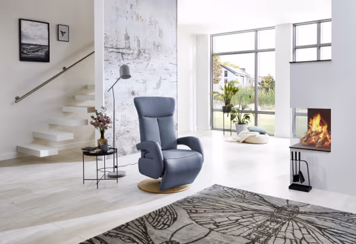 Fernsehsessel EM Plauen - Relaxfunktion, Leder, Graublau