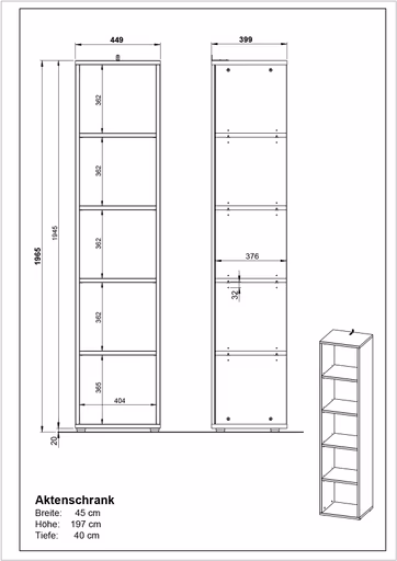 Aktenregal GRIFFIN - B ca. 45 cm, Graphit
