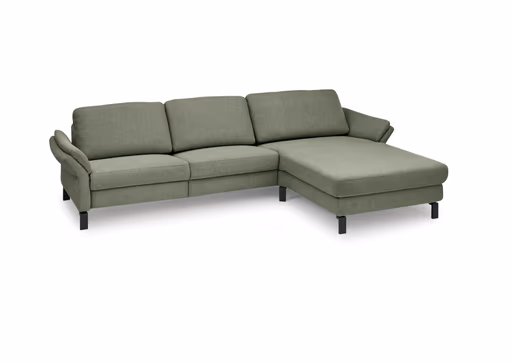 Ecksofa CALM PREMIUM 2.0 - 3-Sitzer mit Longchair rechts, Rückenlehne vertellbar, Stoff, Dunkelgrün