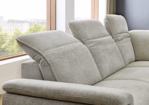 Ecksofa - 3-Sitzer mit Ecke rechts, Kopfteil verstellbar, Stoff, Natur