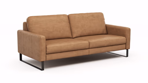 Sofa Enna - 3,5-Sitzer, Armlehne A, Leder, Cognac, Kufe, Schwarz