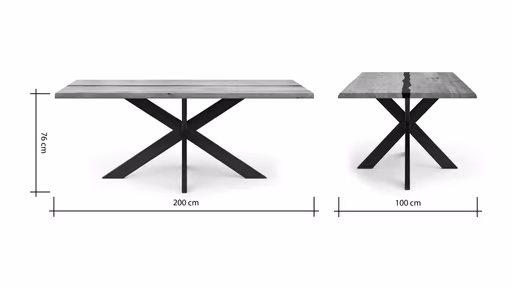 Esstisch Kima - LB ca. 200x100 cm, Wildeiche massiv mit Epoxid-Harz