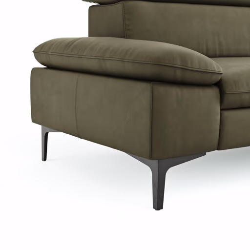 Ecksofa Felipa - 2,5-Sitzer mit Longchair rechts inkl. Kopfteil verstellbar, Leder, Olive