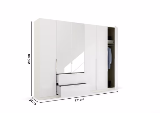 Drehtürenschrank RAGONA SPIN- B ca. 271 cm, Weiß, Weiß Hochglanz, Spiegel