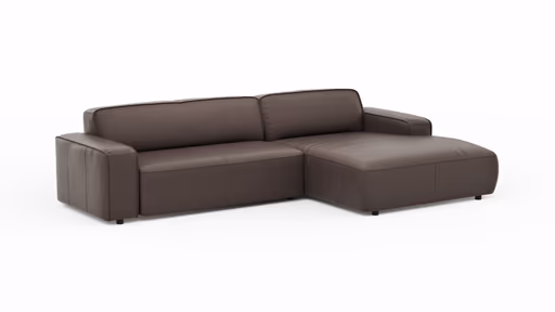Ecksofa Denver - 2,5-Sitzer mit Longchair rechts, groß, Leder, Mocca