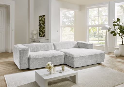 Ecksofa - 2-Sitzer mit Longchair rechts, Stoff, Weiß