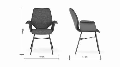 Armlehnstuhl Penthouse - Stoff, Steingrau, Leder, Cognac, 4 Fuß, Anthrazit