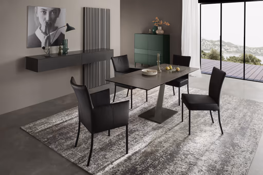 Stuhl Penthouse - Leder, Schwarz, 4 Fuß, Metall, Schwarz