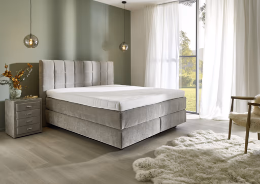 Boxspringbett - Liegefläche ca. 180x200 cm, Stoff, Grau