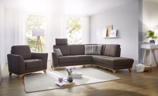 Ecksofa - 2,5 Sitzer mit Ecke Rechts, Stoff, Braun