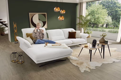 Ecksofa - Longchair links mit Sofa 2-Sitzer, Sitztiefe verstellbar, Stoff, Snow