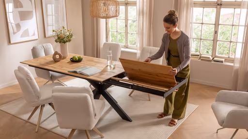 Esstisch Liora - ausziehbar, LB ca. 180x95 cm, Wildeiche massiv, natur geölt