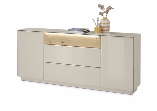 Sideboard - mit Beleuchtung, B ca. 214 cm, Kaschmir, Eiche massiv
