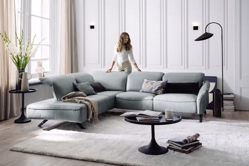 Ecksofa Bormio - Ecke links mit 2,5-Sitzer inklusive motorischer Fußteilverstellung, Leder, Jade