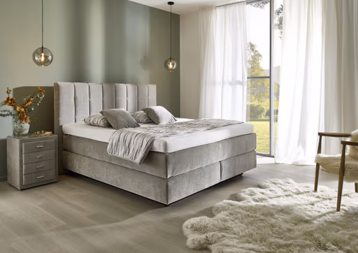Boxspringbett - Liegefläche ca. 180x200 cm, Stoff, Grau