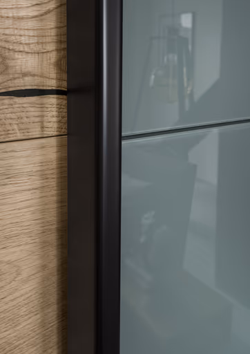 Schwebetürenschrank Colorado - B. ca. 257 cm, Eiche, Glas Graugrün