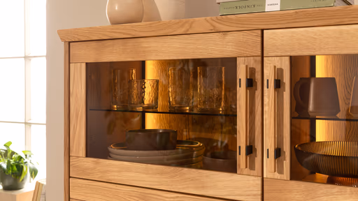 Highboard Oreia - mit LED-Beleuchtung, Wildeiche massiv, natur geölt