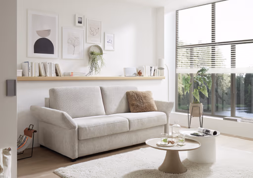 Schlafsofa EM Arlon - Faltbett mit Kaltschaummatratze, Stoff, Natur