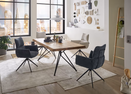 Esstisch - LB ca. 160x90 cm, Wildeiche massiv geölt, Baumkante, Schwarz