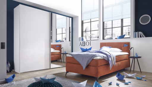 Schwebetürenschrank ROVERO- B ca. 225 cm, Weiß, Spiegel