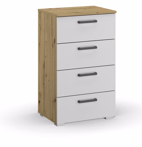 Kommode RHONDA- Eiche Dekor, Weiß, Hochglanz