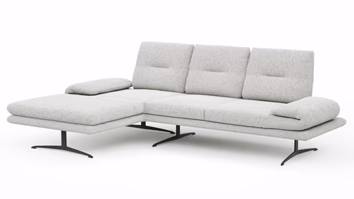 Ecksofa Lucero 2.0 - Longchair mit 2-Sitzer rechts inkl. Sitztiefenverstellung, Drehsitz und Sitztiefe verstellbar, Stoff, Offwhite