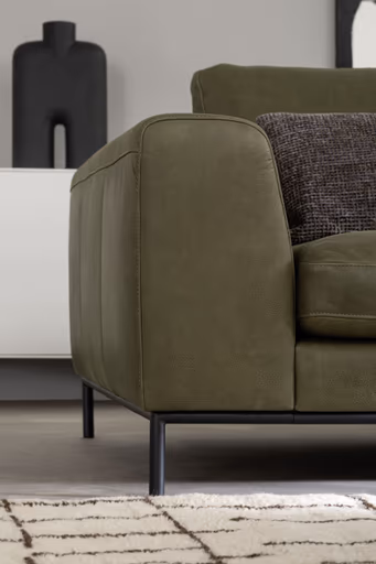 Ecksofa Solano - 2,5-Sitzer mit Ecke rechts, Leder, Olive, Relingfuß