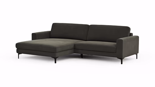 Ecksofa Oviedo - Longchair links mit 1,5-Sitzer, Stoff, Braungrün