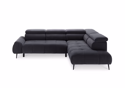 Ecksofa - 2-Sitzer mit Ecke rechts, Sitzvorzug motorisch, Kopfteil verstellbar, Stoff, Graphit