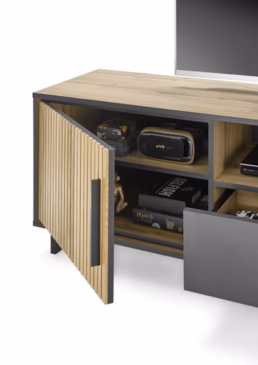 TV-Board- Eiche Dekor, Schwarz