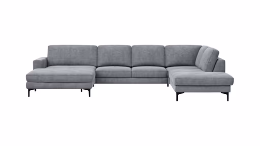 Wohnlandschaft Oviedo - Longchair links mit 2-Sitzer und Ecke rechts, Stoff, Grau