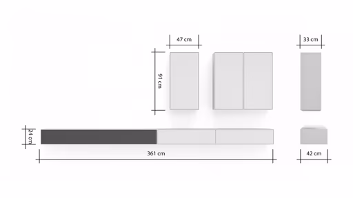 Wohnwand Edge - BHT ca. 360x185x42 cm, Lack, Weiß