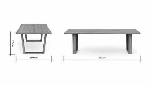 Esstisch Belfast - LB ca. 240x100 cm, Eiche massiv, mit Metalleinlage im Gestell