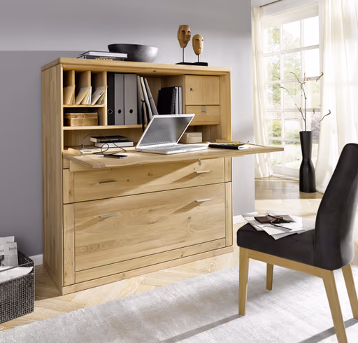 Sekretär Faro Plus - BH ca. 122x127 cm, Wildeiche massiv, Bianco